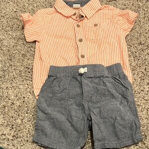 Little Plant Carter’s Boy Outfit 24 mths - orange white stripe shirt blue Short